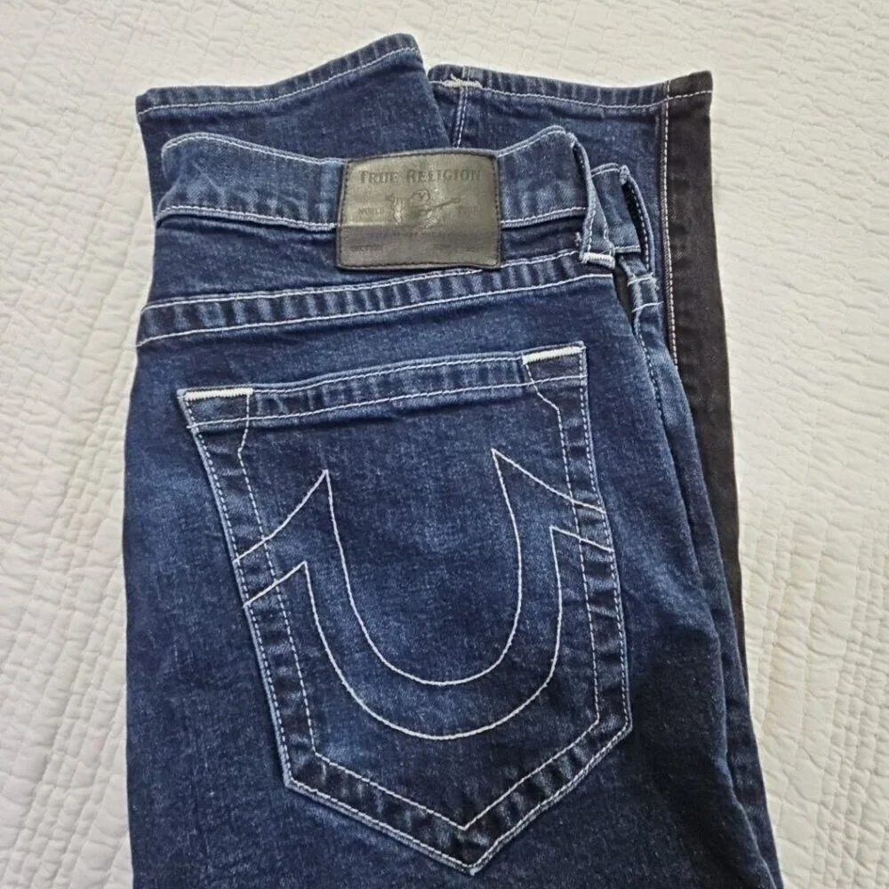 True Religion Marco Jeans Men's 34x28 Color Block Black Blue Tapered Stretch EUC